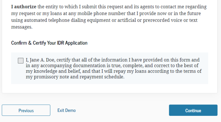 Authorization to confirm and certify your IDR application